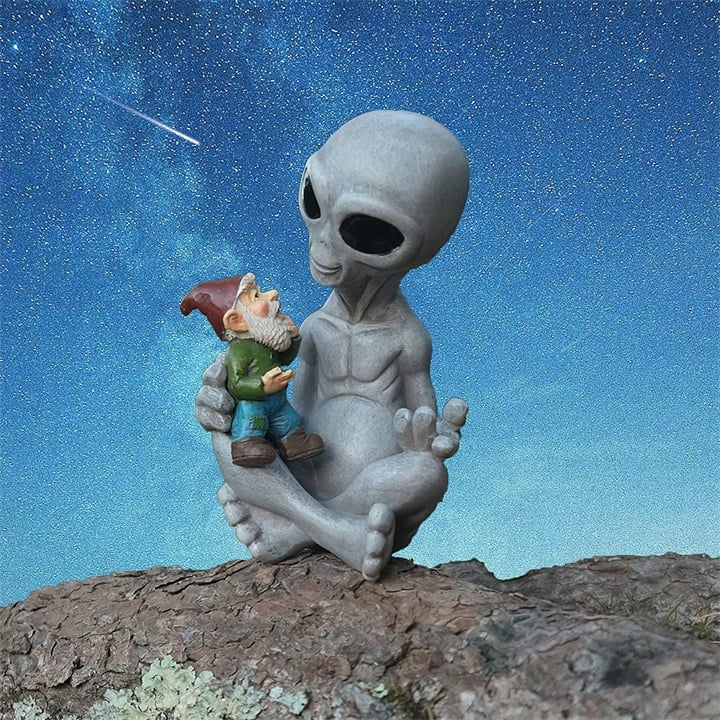 Abducted Gnome Encounter | Alien Holding Gnome Garden Decor
