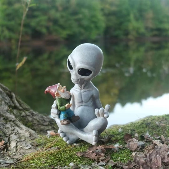 Abducted Gnome Encounter | Alien Holding Gnome Garden Decor
