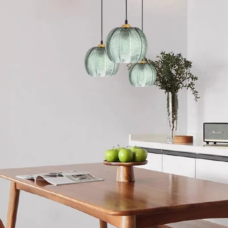 Airen | Nordic Green Ribbed Glass Pendant Light