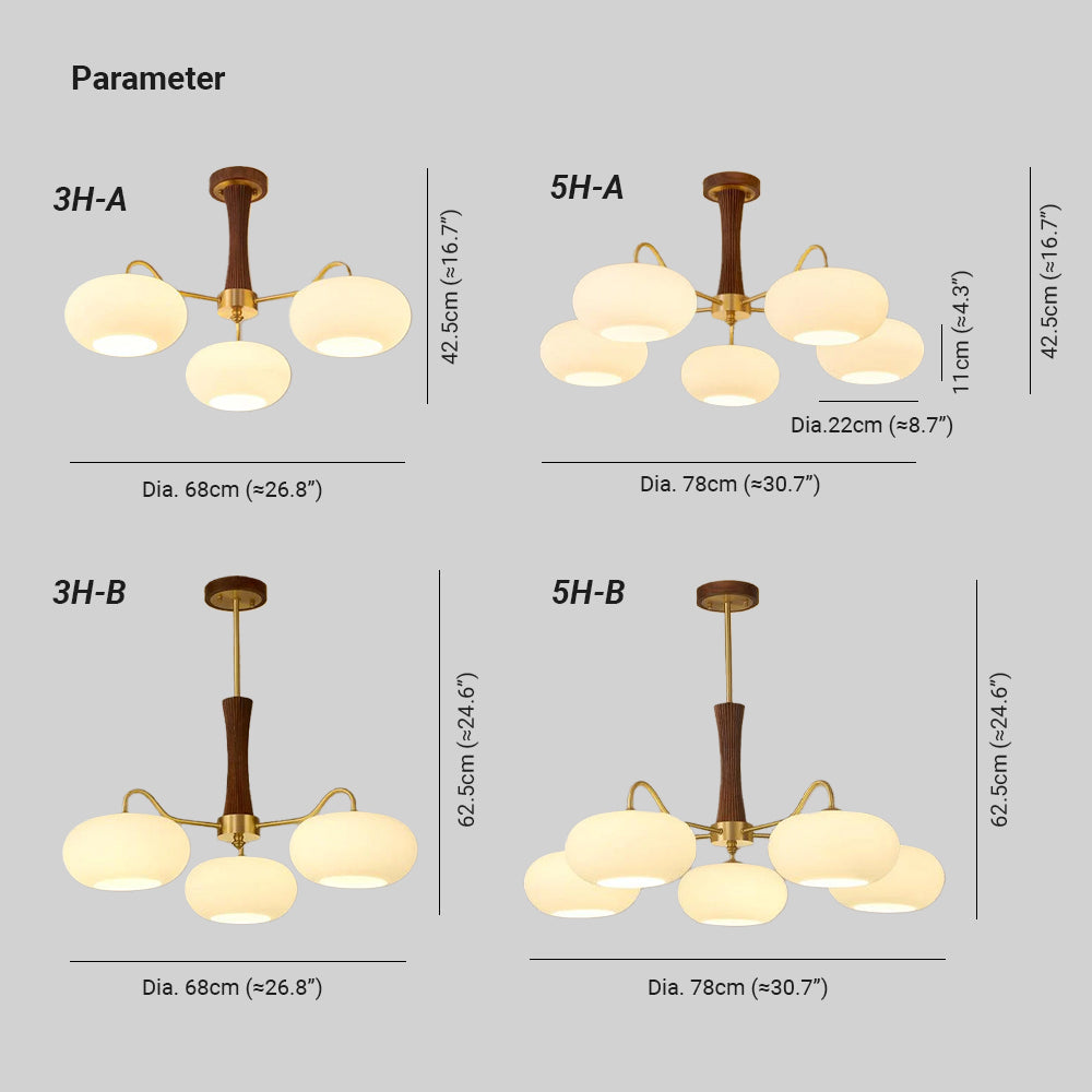 Candra | Brass & Wood Glass Persimmon Chandelier
