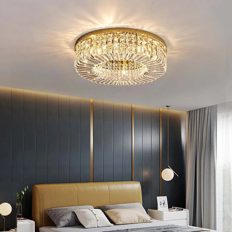 Elaris | Luxury Crystal & Metal Flush Mount Ceiling Light