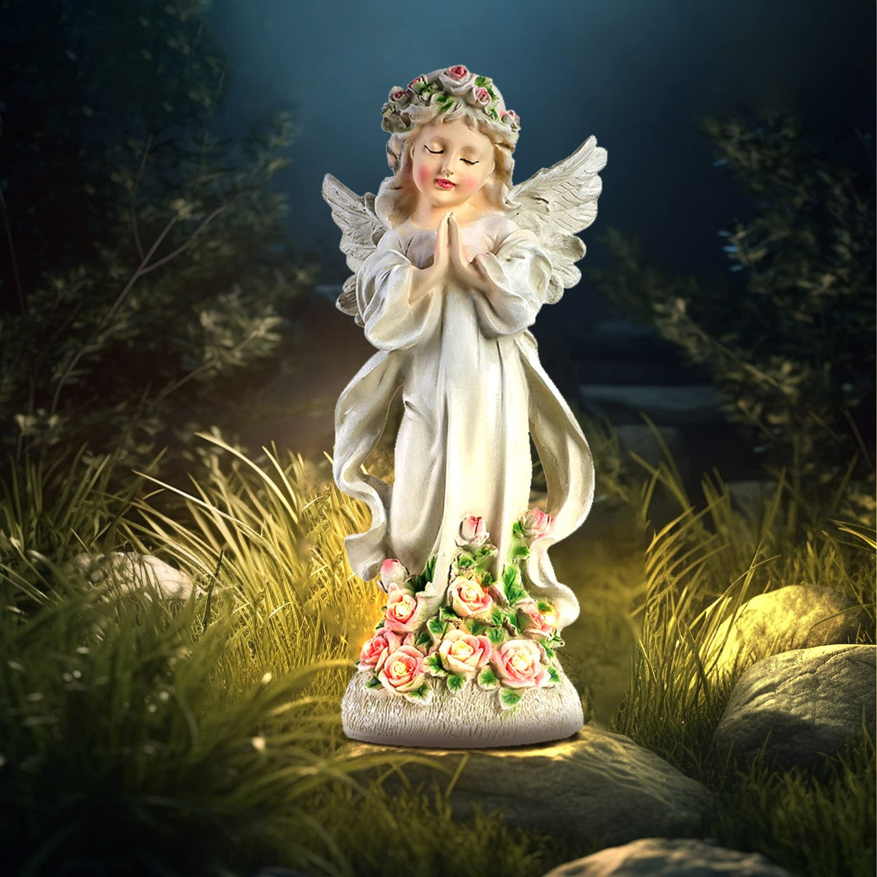 Heaven’s Whisper Garden Figurine | Praying Angel Solar Light Statue