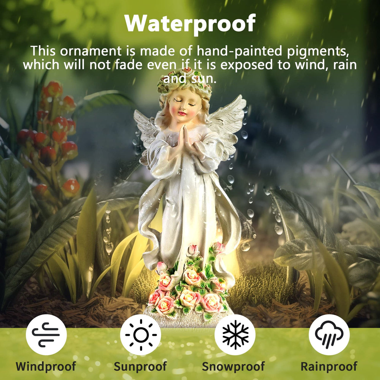 Heaven’s Whisper Garden Figurine | Praying Angel Solar Light Statue