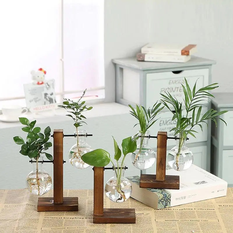 Nico | Glass Propagation Vase With Vertical Wooden Stand
