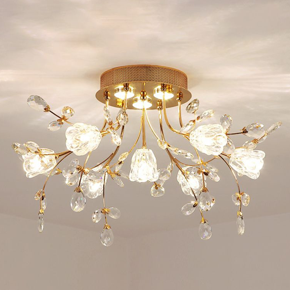 Orlisse | Art Deco Golden Crystal Flower Ceiling Light