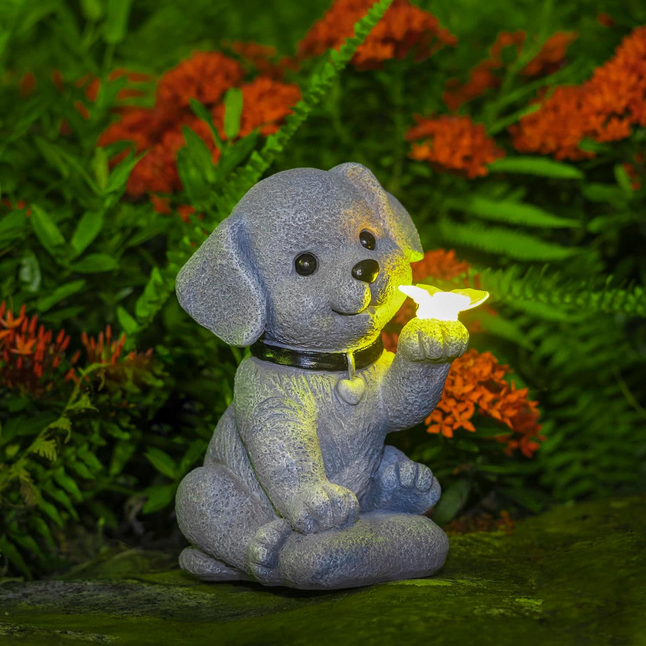 PippaPaws | Puppy Solar Statue with Butterfly Glow