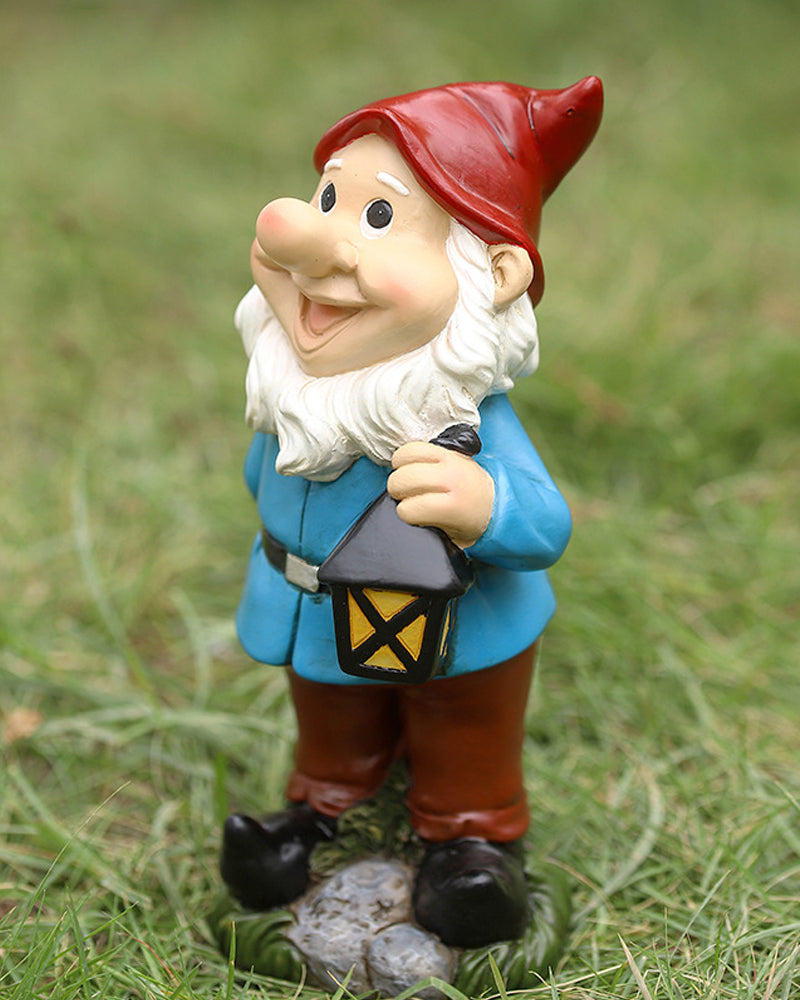 Radiant Red Hat Gnome With Vintage Lantern