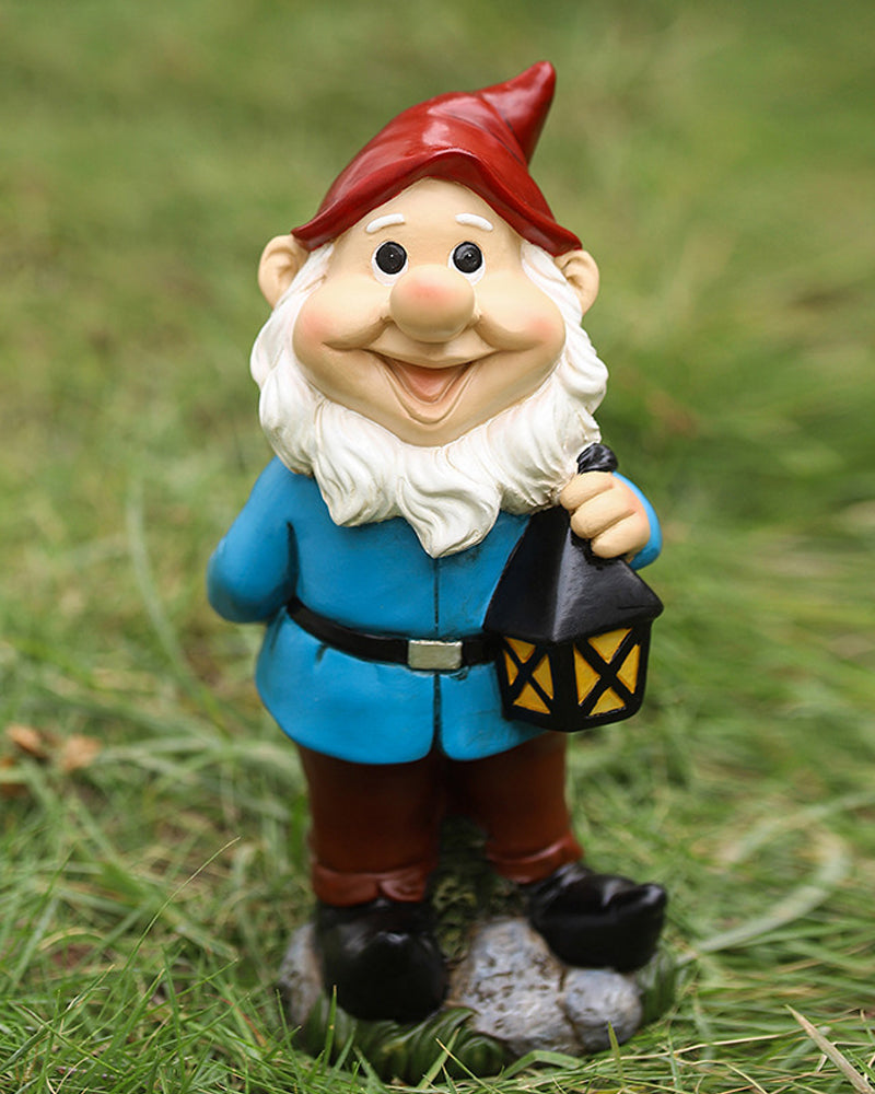 Radiant Red Hat Gnome With Vintage Lantern