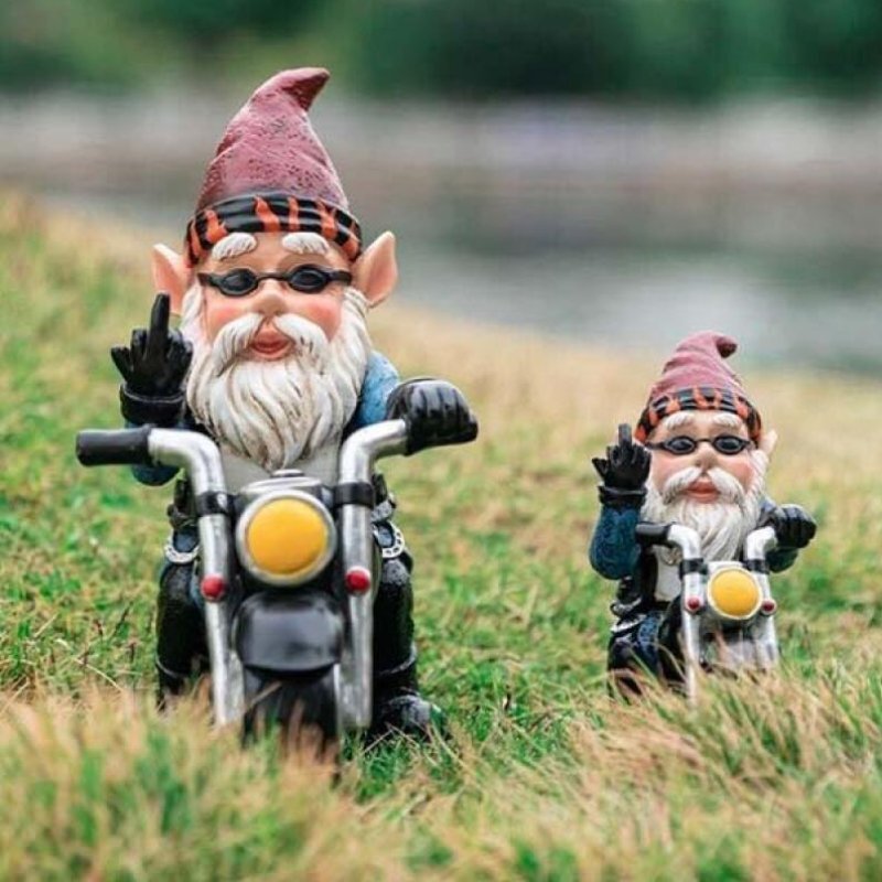 Rebel Rider Garden Gnome | Hilarious Biker Statue for Lawn & Patio Decor
