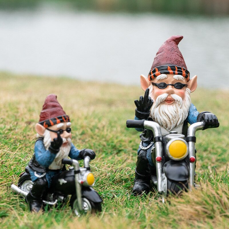 Rebel Rider Garden Gnome | Hilarious Biker Statue for Lawn & Patio Decor