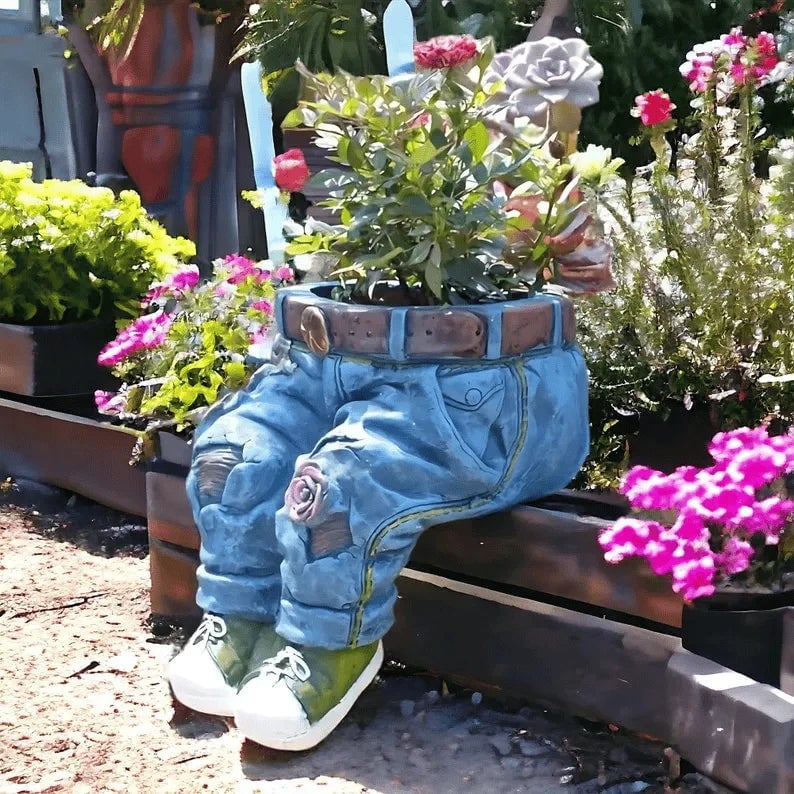 Rustic Denim Blossom Planters