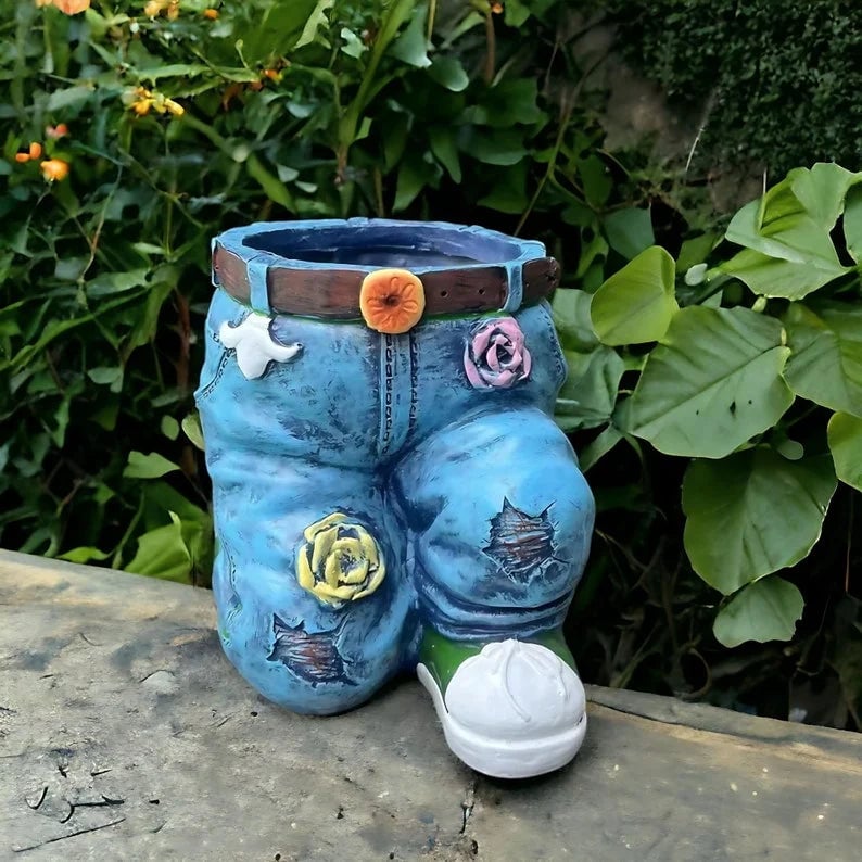 Rustic Denim Blossom Planters
