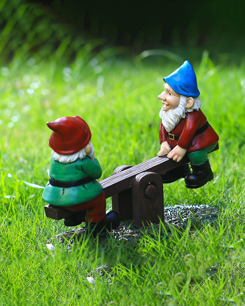 Teeter-Totter Gnome Duo | Playful Seesaw Garden Statue for Outdoor Decor