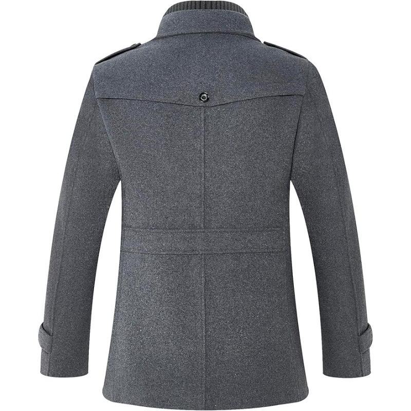 Men's Wool Peacoat Single-Breasted Winter Jacket with Removable Windbreaker Lining