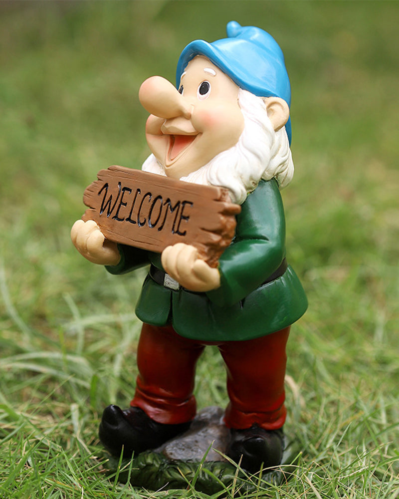 Welcome Whimsy Gnome | Cheerful Yard Sign Statue