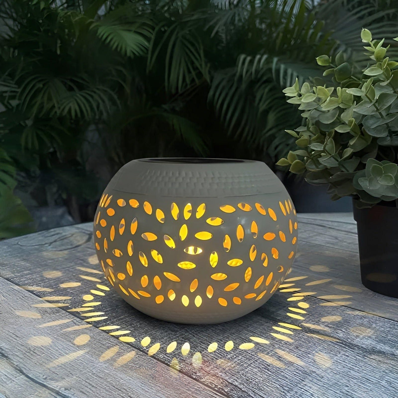 TwinkleGarden Solar Lantern | Decorative Metal Outdoor Light with Unique Dot Pattern